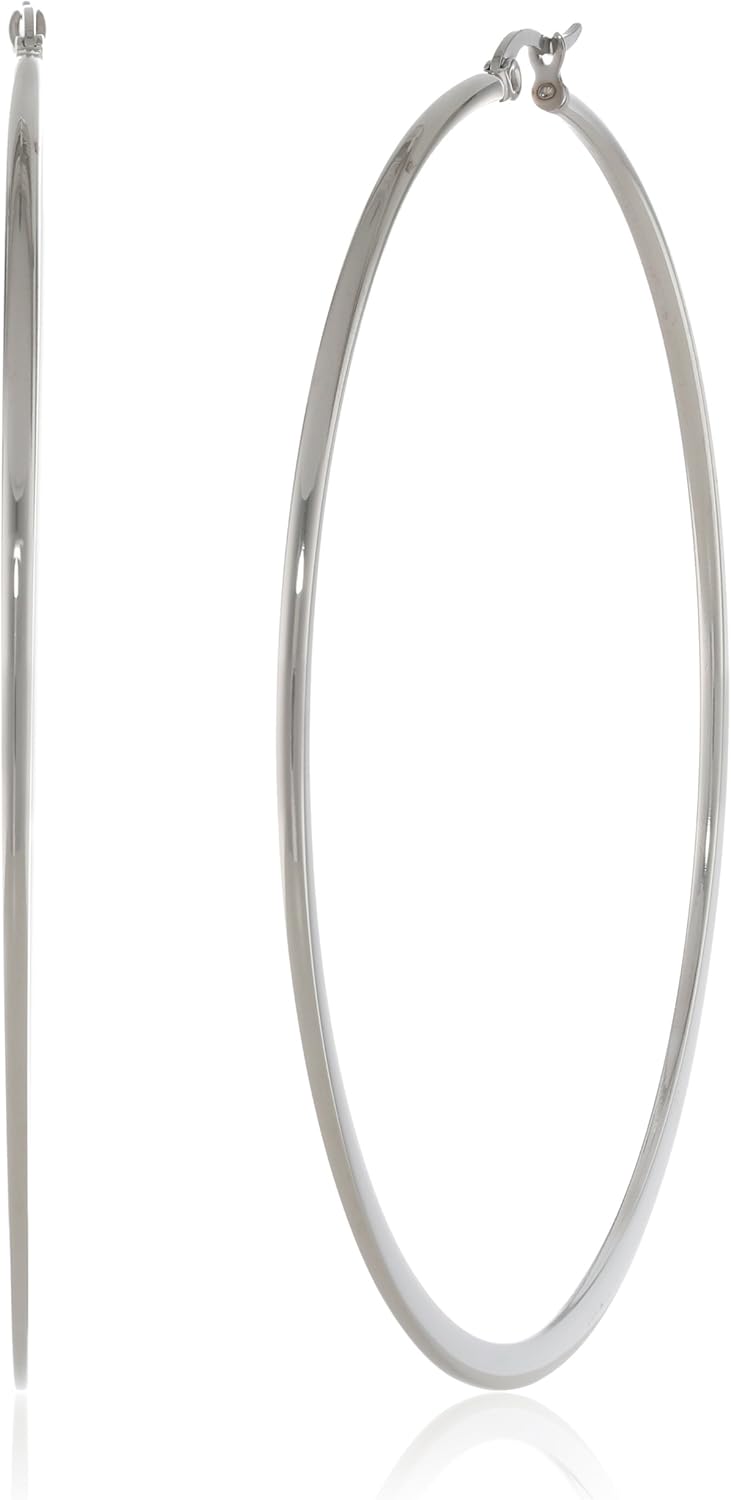 Amazon Essentials Gold Plated or Stainless Steel Flattened Hoop Earrings (previously Amazon Collection)